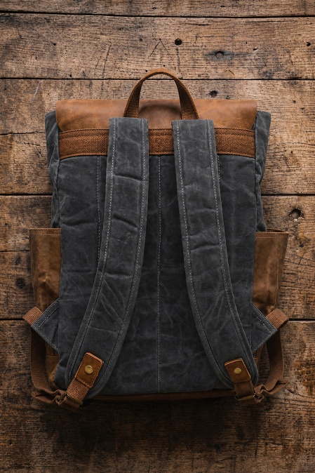 Rucsac din piele naturală și material textil cerat URBAN BAG Memphis – Gri - Img 2