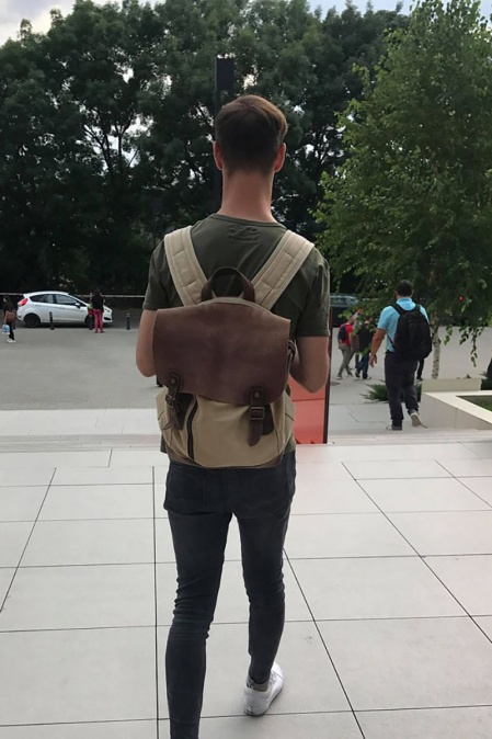 Rucsac din piele naturală și material textil cerat URBAN BAG Osaka – Verde - Img 8