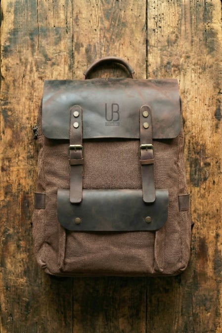 Rucsac din piele naturală și material textil pentru bărbați și femei URBAN BAG Otto – Coffee