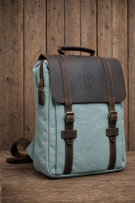Rucsac din piele naturală și material textil URBAN BAG Lugano – Light Blue - Img 3