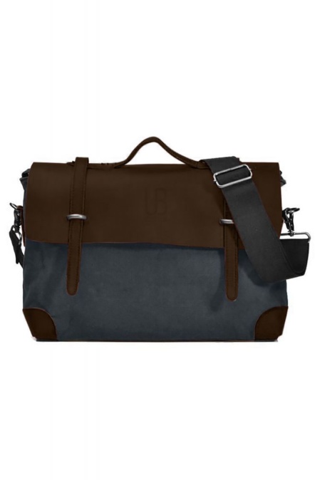Geantă de umăr din piele naturală maro și material textil negru URBAN BAG London – Gri