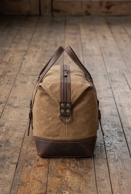 Geantă de voiaj duffle bag din piele naturală și material textil cerat URBAN BAG Savona - Maro - Img 2