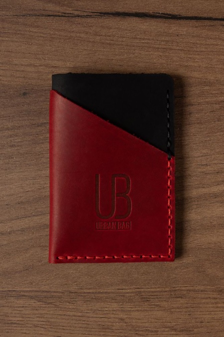 Portcard din piele naturală URBAN BAG Twice - Negru/Roșu