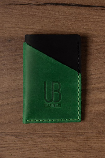 Portcard din piele naturală URBAN BAG Twice - Negru/Verde