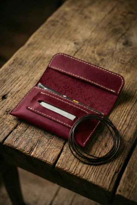 Portofel pentru tutun handmade din piele naturală URBAN BAG The Pouch - Roșu - Img 2