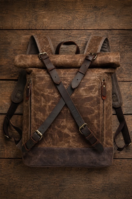 Rucsac din piele naturală și material textil cerat URBAN BAG Bristol - Coffee