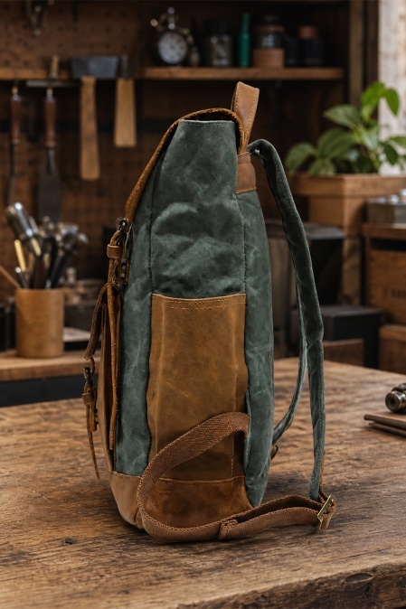 Rucsac din piele naturală și material textil cerat URBAN BAG Memphis – Verde - Img 3