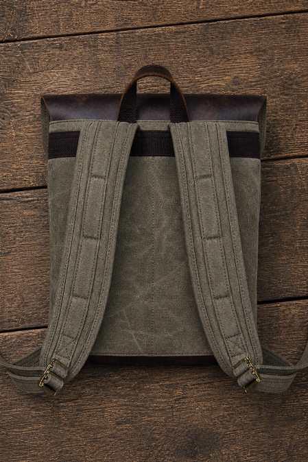 Rucsac din piele naturală și material textil cerat URBAN BAG Osaka – Verde - Img 2