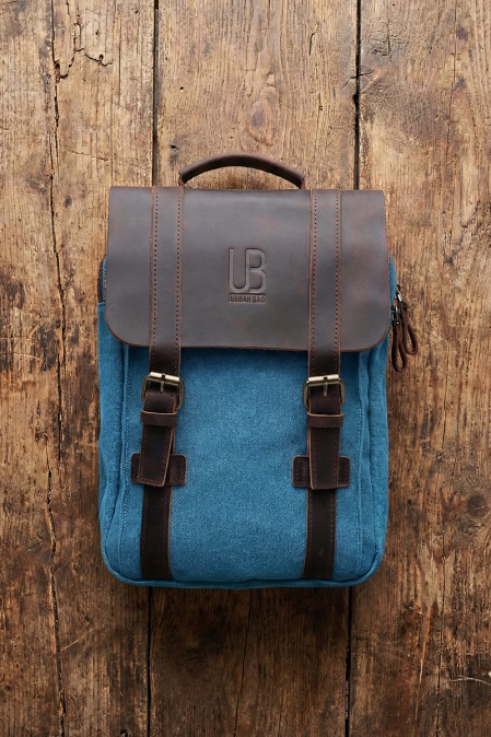Rucsac pentru femei și copii din piele naturală și material textil URBAN BAG Little Lugano – Bleu Ciel