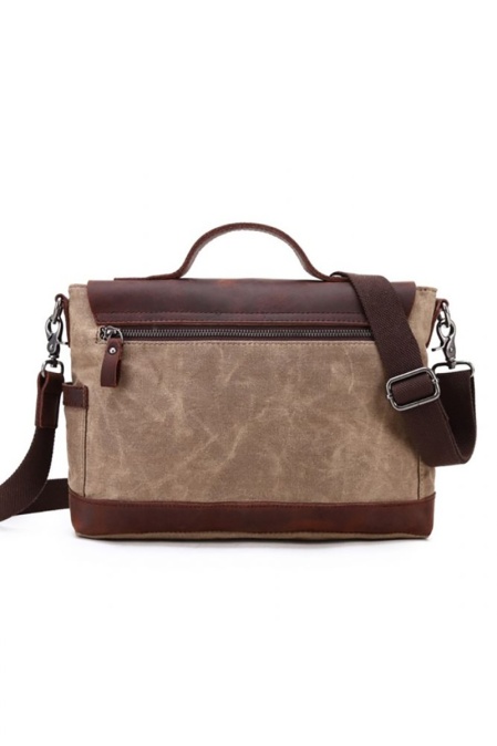 Geantă de umăr din piele naturală și material textil cerat URBAN BAG Goteborg – Coffee - Img 2