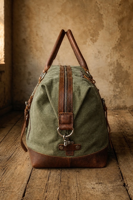 Geantă de voiaj duffle bag din piele naturală și material textil URBAN BAG Verona – Verde - Img 2