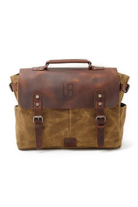 Geantă tip poștaș din piele naturală și material textil cerat URBAN BAG Zvolen – Maro