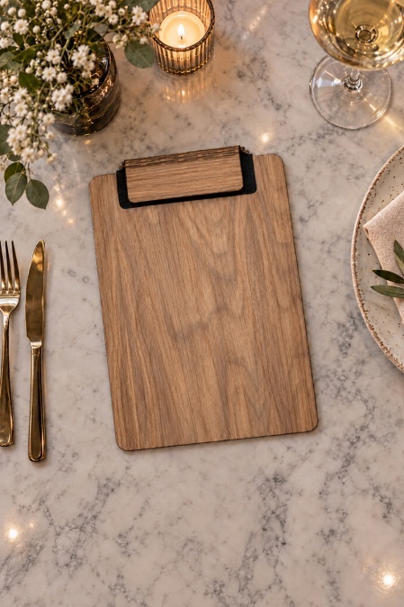 Meniu clipboard premium URBAN BAG din lemn de stejar format A5