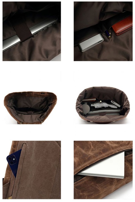 Rucsac din piele naturală și material textil cerat URBAN BAG Bristol - Negru - Img 3