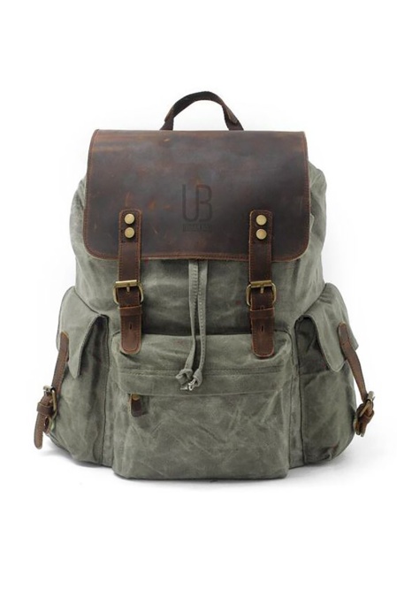 Rucsac din piele naturală și material textil cerat URBAN BAG Mantova – Verde