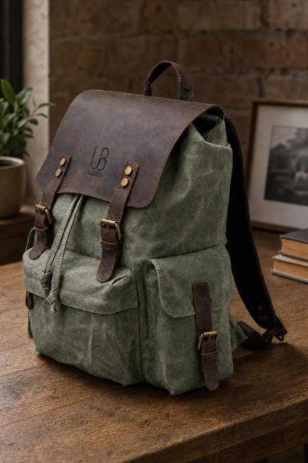Rucsac din piele naturală și material textil cerat URBAN BAG Mantova – Verde - Img 4