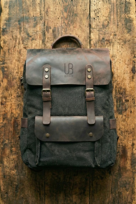 Rucsac din piele naturală și material textil pentru bărbați și femei URBAN BAG Otto – Negru - Img 1