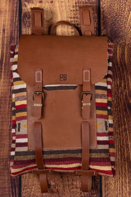Rucsac handmade din piele naturală și material textil URBAN BAG The Anca
