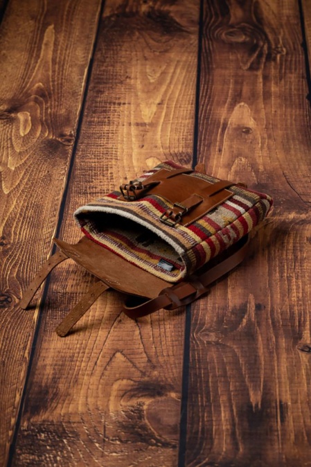 Rucsac handmade din piele naturală și material textil URBAN BAG The Ancuta - Img 3