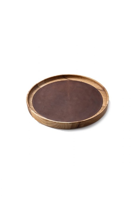 Tavă organizator din lemn masiv de stejar și piele naturală URBAN BAG Valet Tray - Rotund