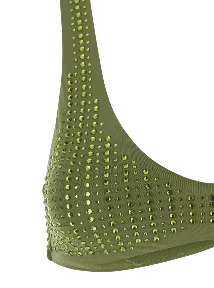 Bikini High-Cut 'Green' Bikini with Brazilian Cut Brief and All-Over Sequin Stripe Decoration in Stretch Tech Fabric for Women - Img 3