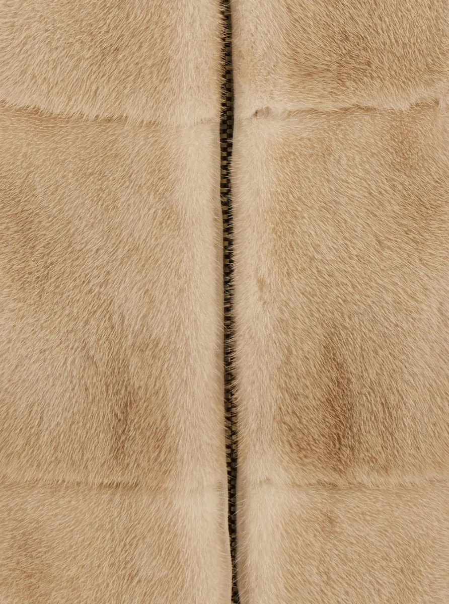 Blanuri Beige Fur Jacket with High Collar and Zip Closure in fur for Women - Img 3