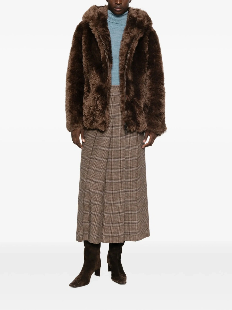 Blanuri P.A.R.O.S.H. Brown shearling jacket with hood in ecofur for women - Img 4