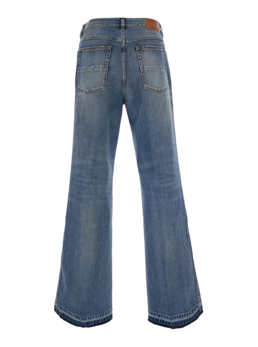 Blugi blue flare jeans with five-pocket design and Faded effect in denim for men - Img 2
