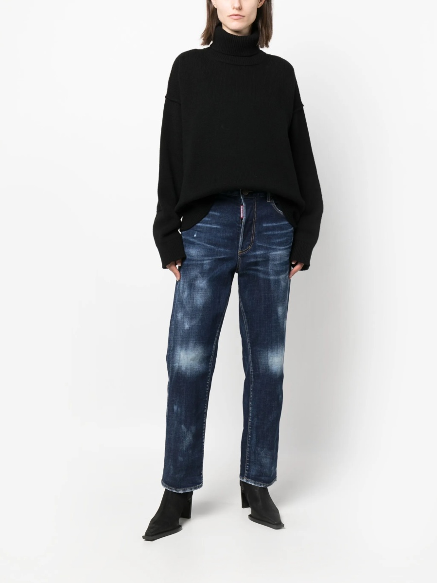 Blugi drepti DSQUARED2 albastri din spandex/elastan si bumbac - Img 2
