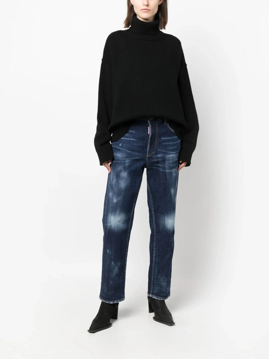 Blugi drepti DSQUARED2 albastri din spandex/elastan si bumbac - Img 2