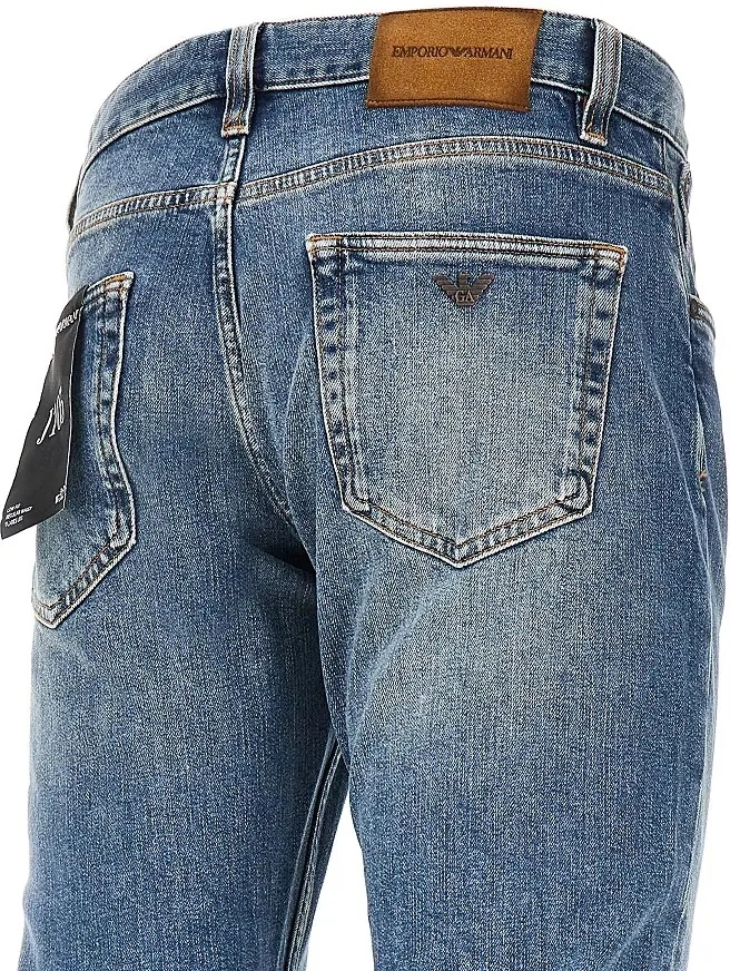 Blugi Emporio Armani albastri din denim - Img 4