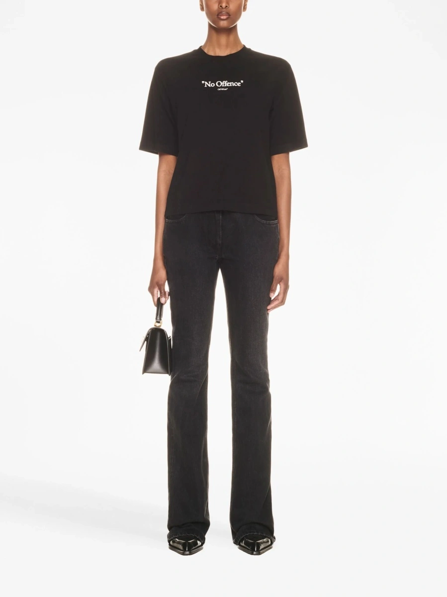 Blugi evazati Off-White negri din bumbac - Img 2