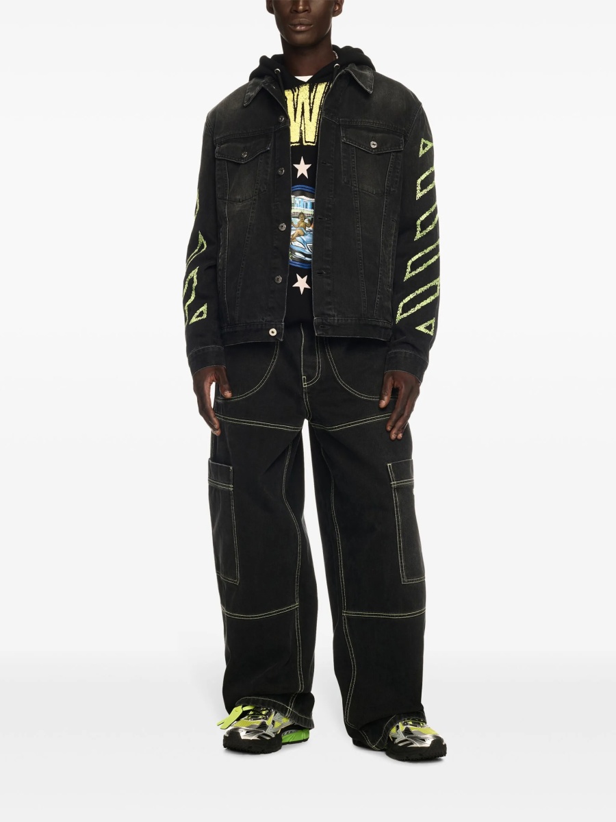 Blugi evazati Off-White negri din bumbac - Img 2
