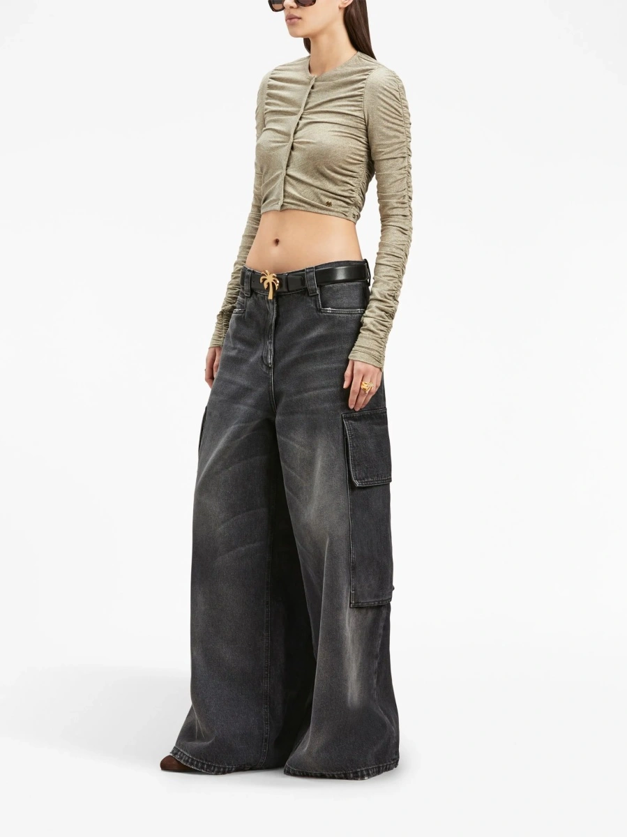 Blugi evazati Palm Angels negri din bumbac - Img 2