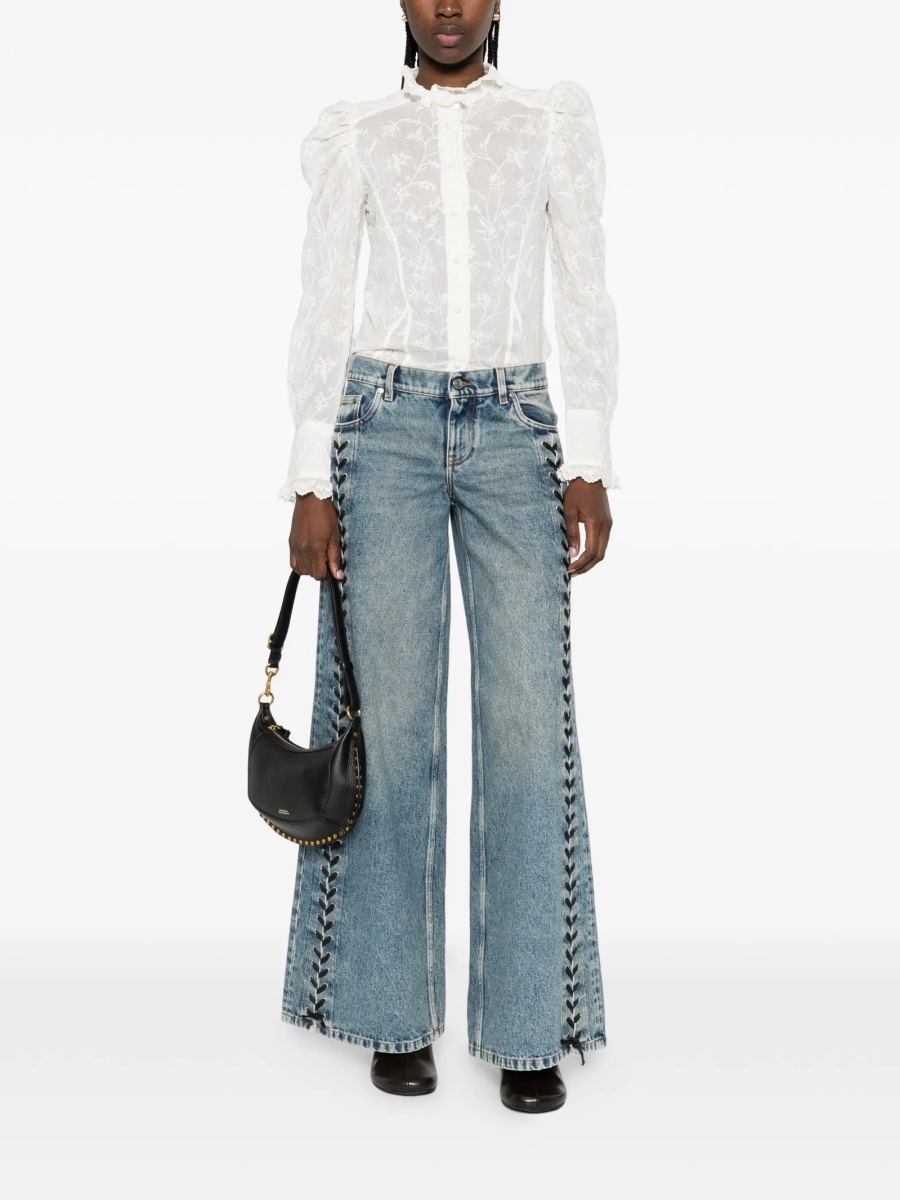 Blugi evazati Stella McCartney albastri din bumbac si metal - Img 2