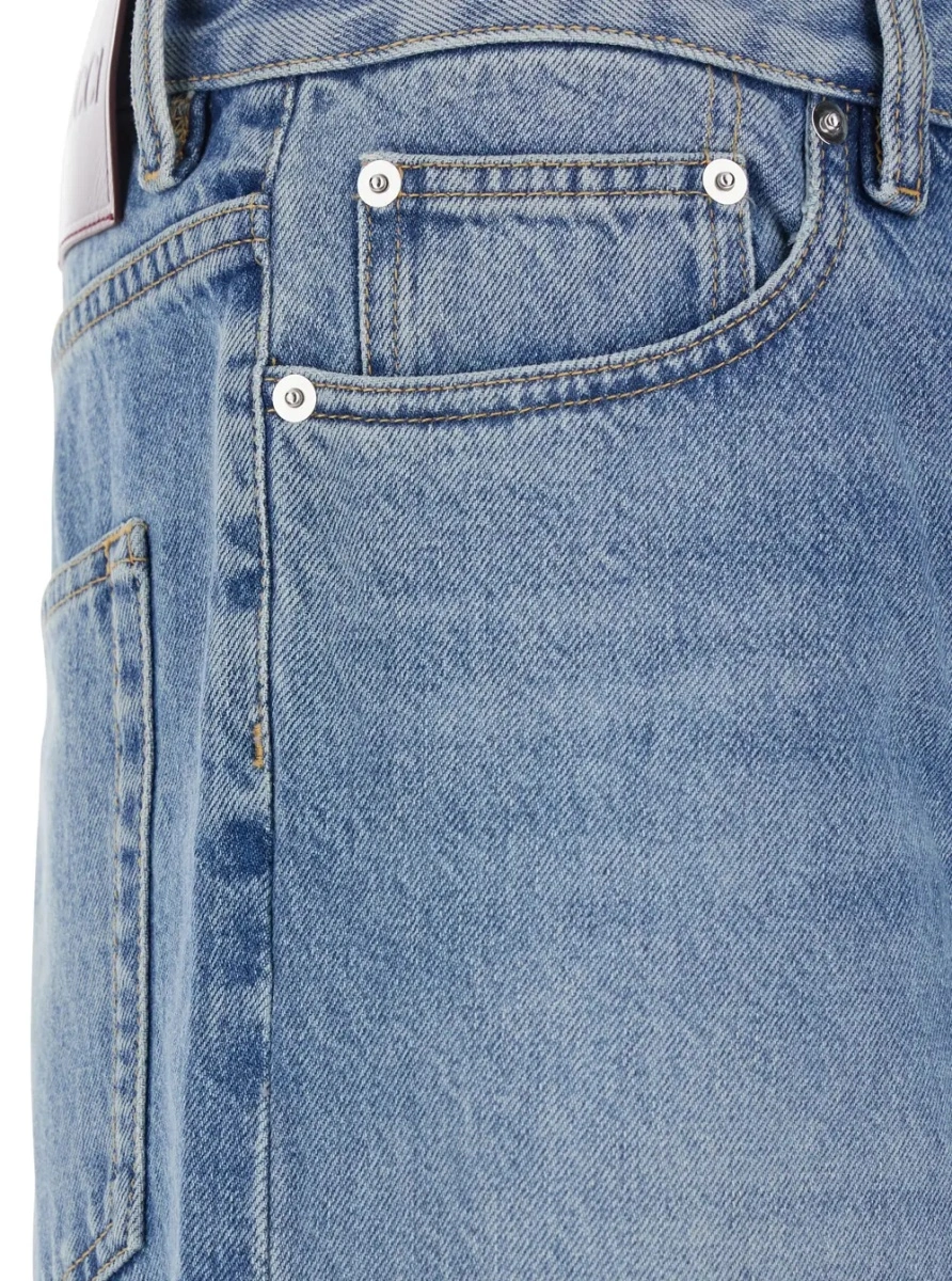 Blugi Light Blue Jeans with Bleach Effect in Denim for Men - Img 3