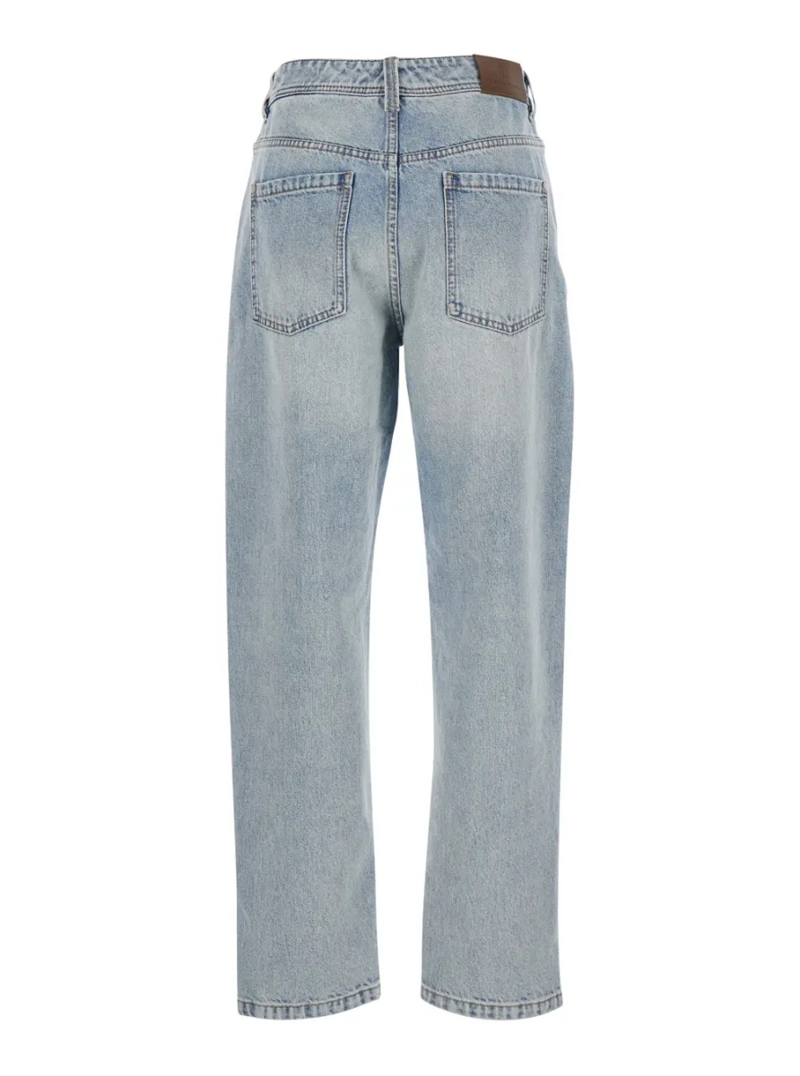 Blugi Light blue Jeans with logo patch on the back and contrasting stitching in denim for women - Img 2