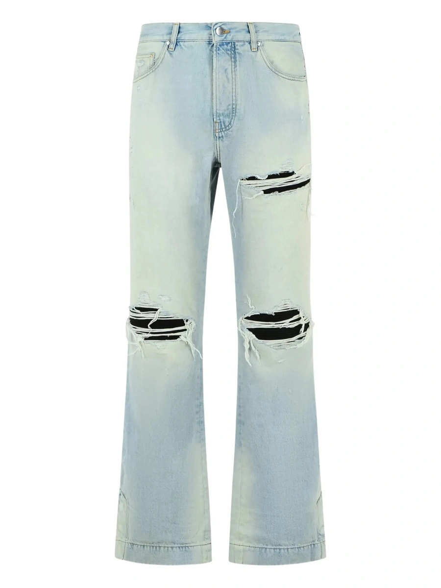 Blugi Men's Light Blue Denim Jeans with Ripped Details and Logo Patch on the Back - Img 6