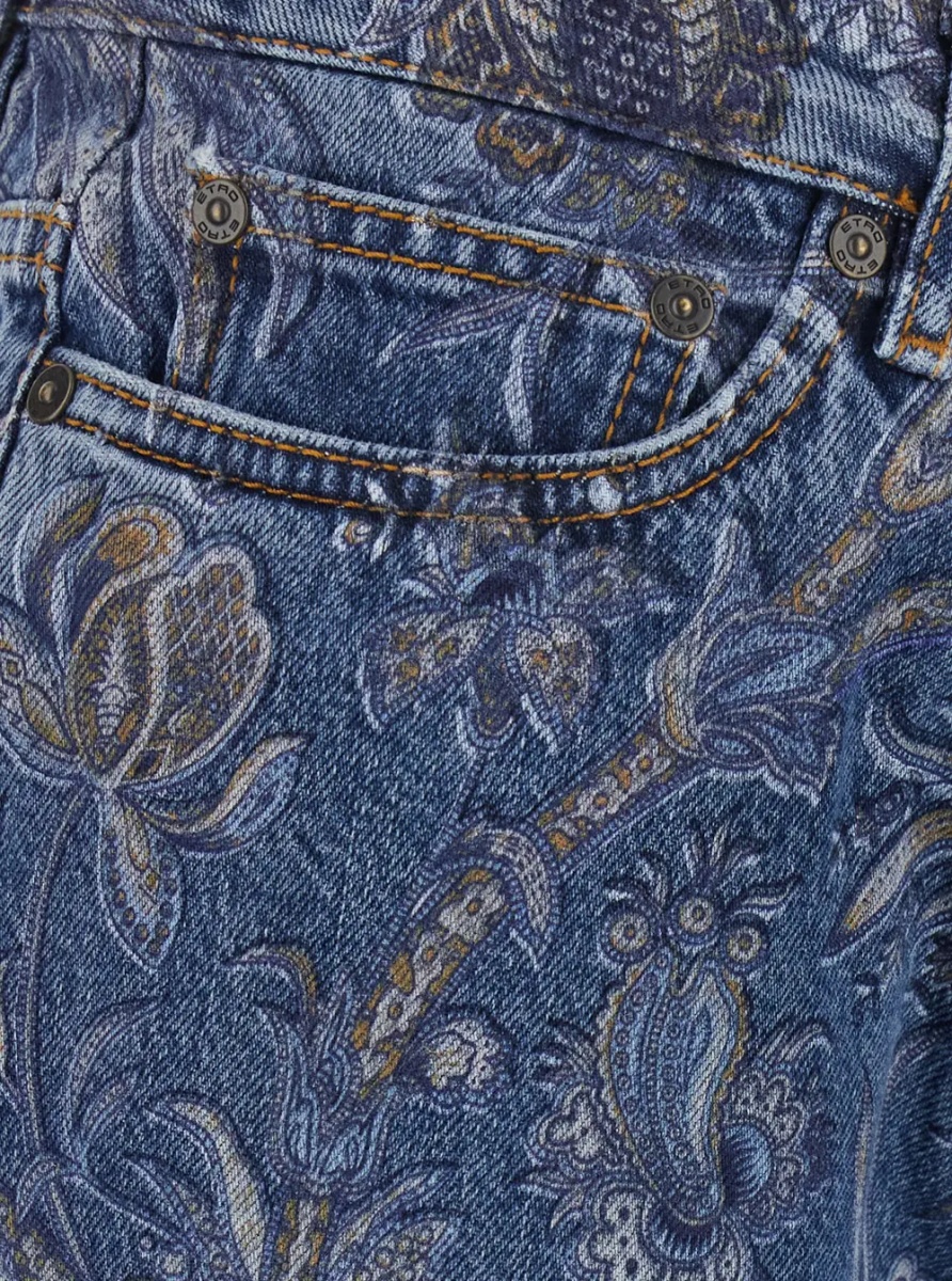 Blugi Multicolor Flared Jeans with All-Over Print in Denim for Women - Img 3