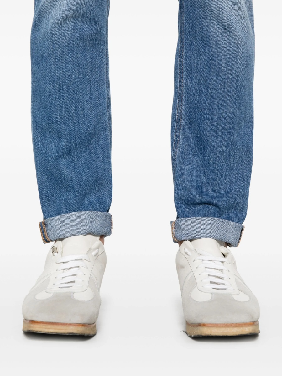 Blugi slim fit Dondup albastri din bumbac si multiester - Img 5