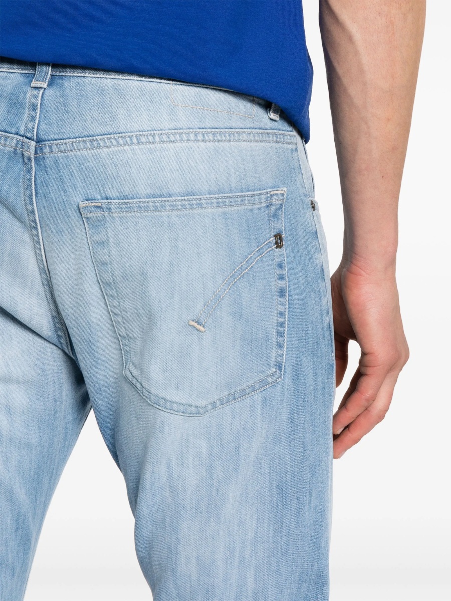 Blugi slim fit Dondup albastri din multiester si bumbac - Img 5