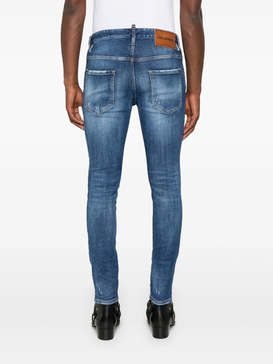 Blugi slim fit DSQUARED2 albastri din polyester si bumbac - Img 4