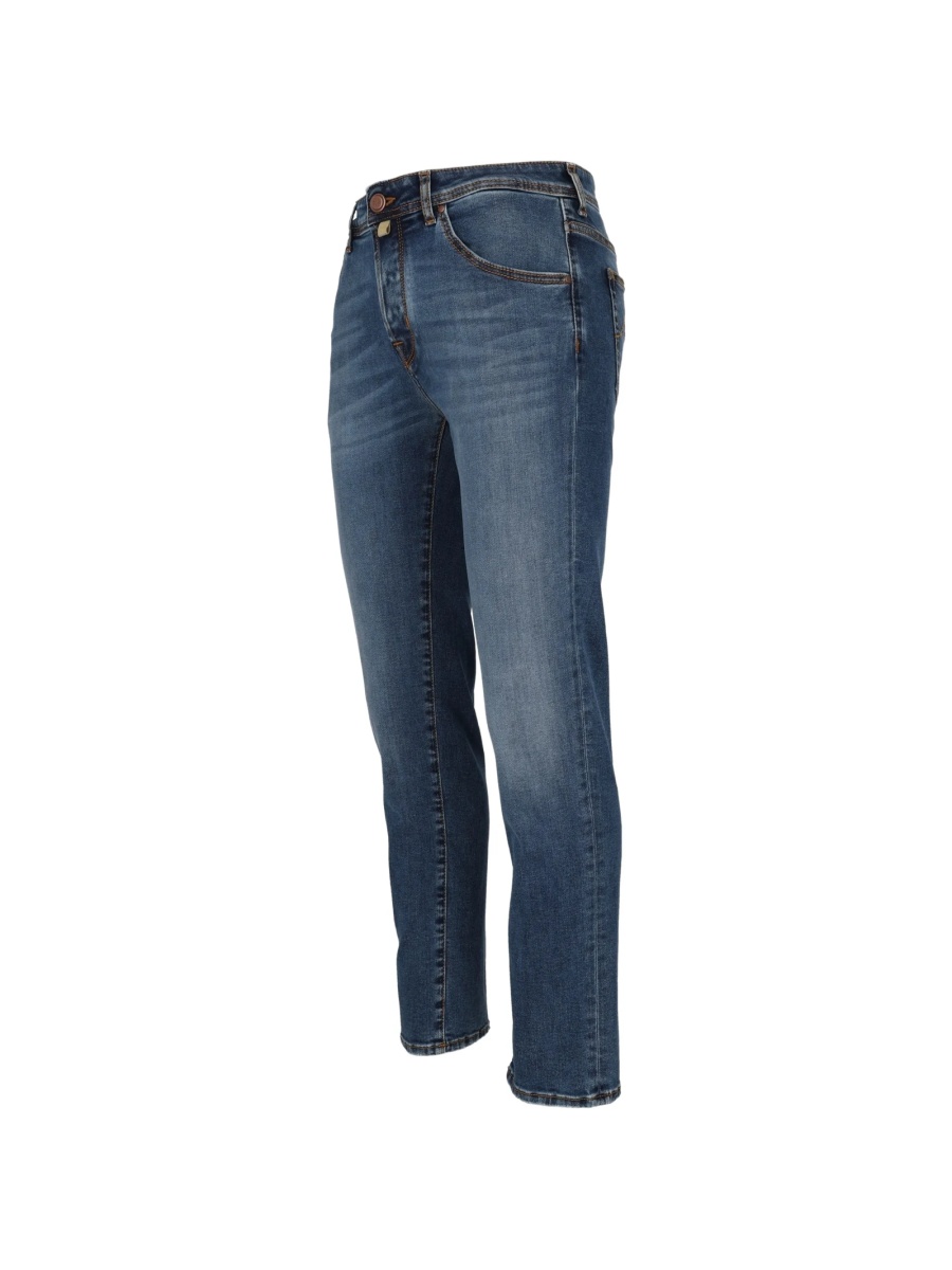 Blugi slim fit Jacob Cohen albastri din elastan si bumbac - Img 4