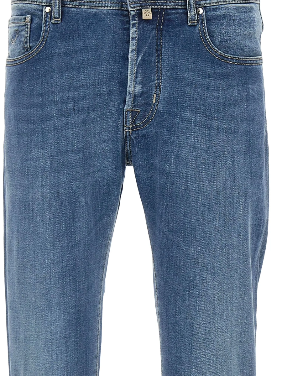Blugi slim fit Jacob Cohen albastri din multiester si elastan - Img 4