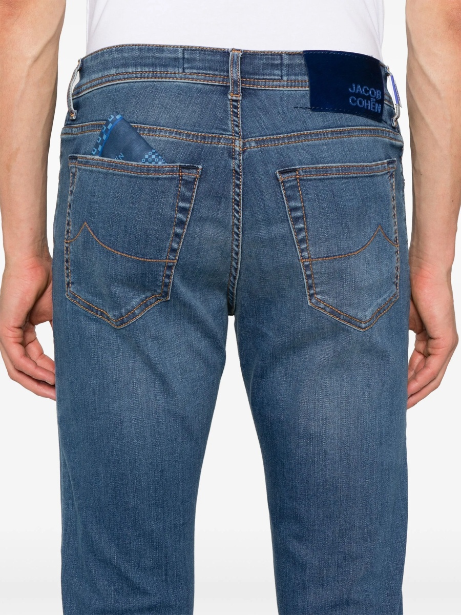 Blugi slim fit Jacob Cohen albastri din multiester si spandex/elastan - Img 5