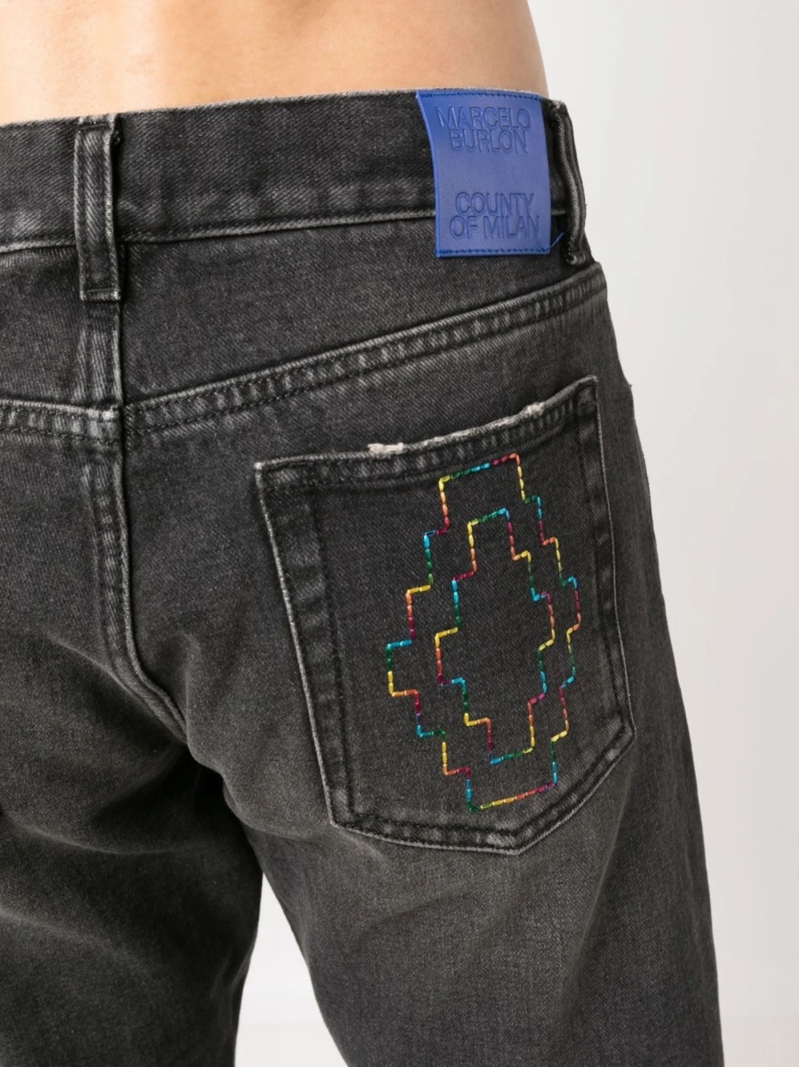 Blugi slim fit Marcelo Burlon negri din polyester si bumbac - Img 5