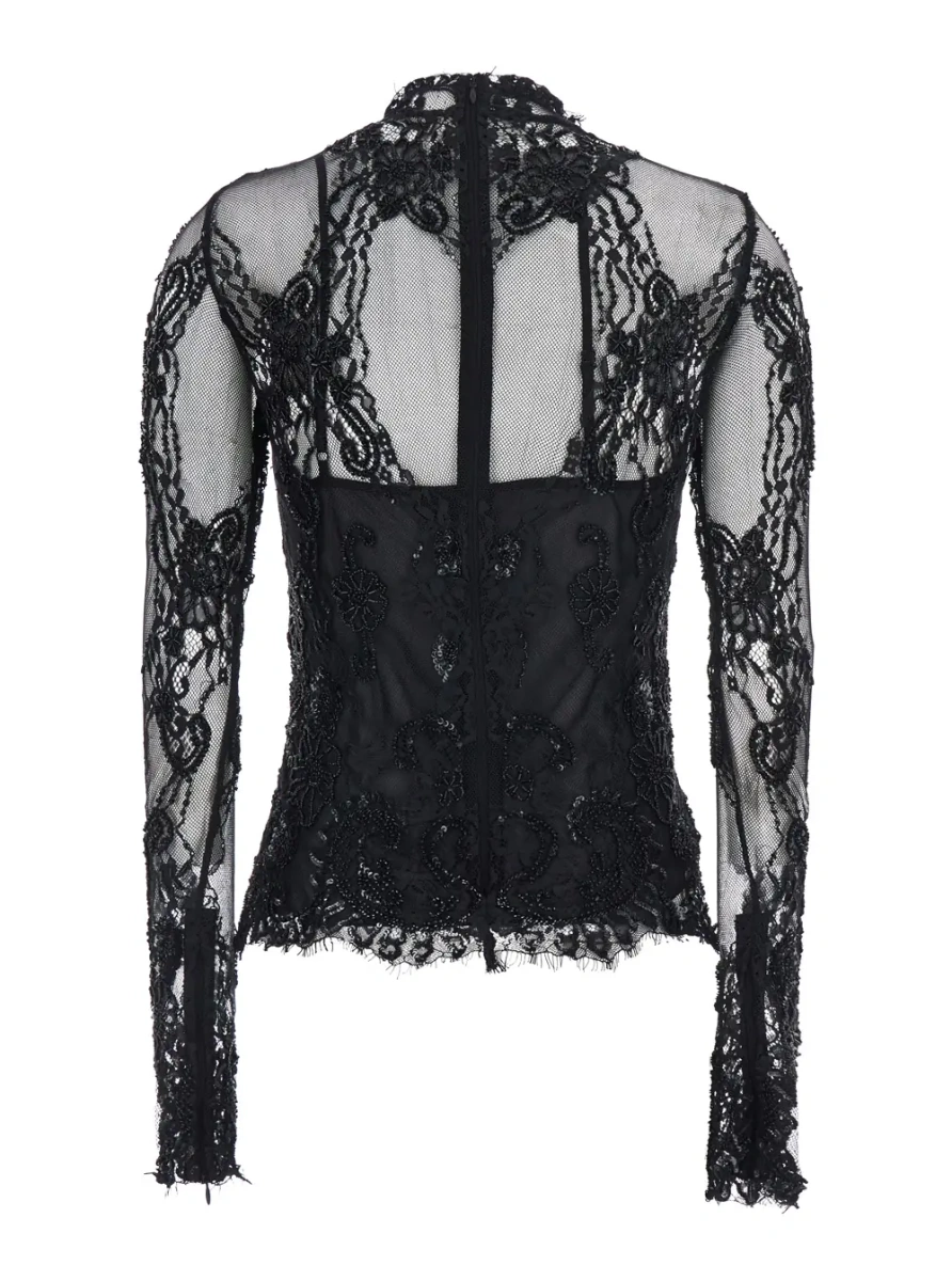 Bluza Blouse with collar and long sleeves in Tech Fabric black women - Img 2