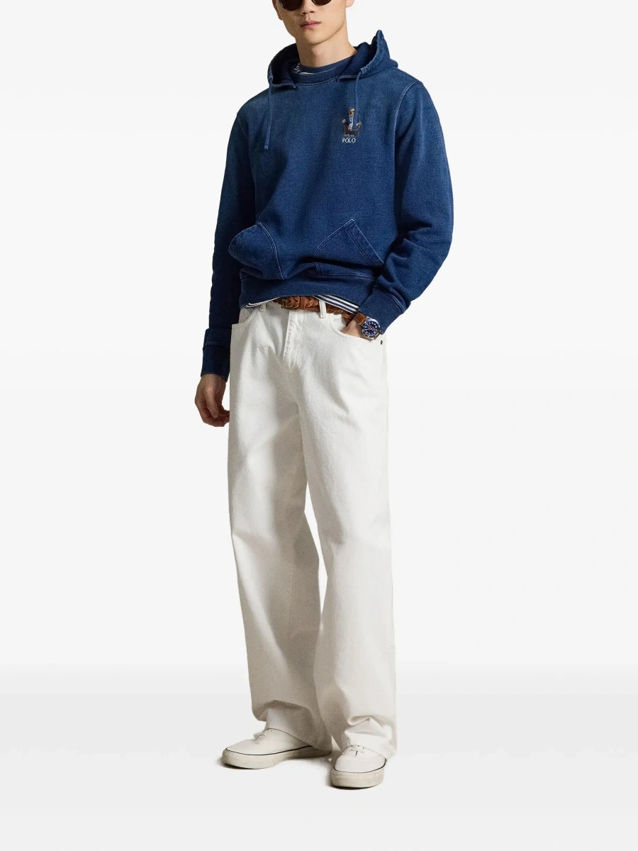 Bluza de trening Ralph Lauren albastra din bumbac cu gluga si logo aplicat - Img 4