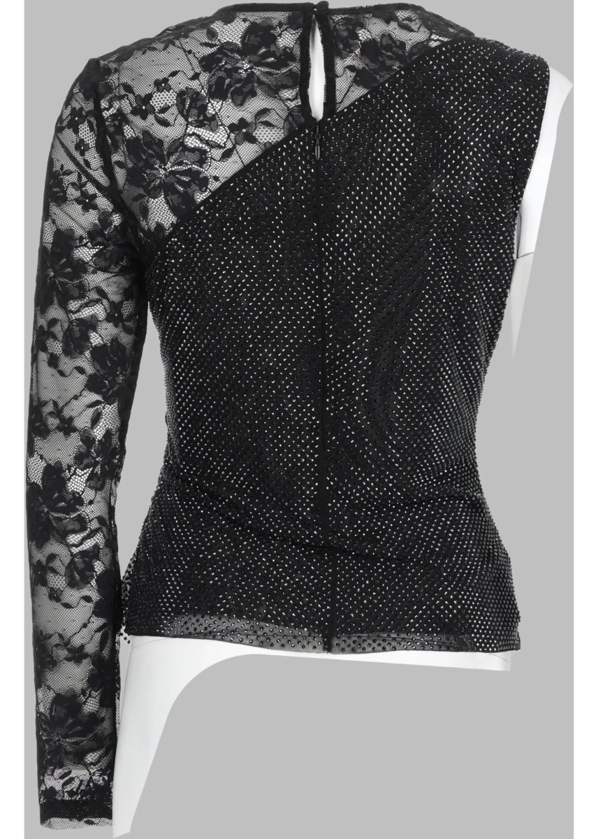 Bluza Top Monospalla Con Strass E Pizzo - Img 2