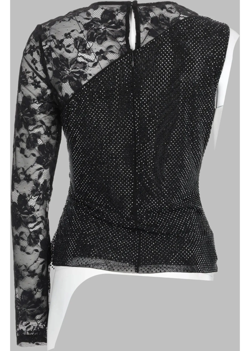 Bluza Top Monospalla Con Strass E Pizzo - Img 2